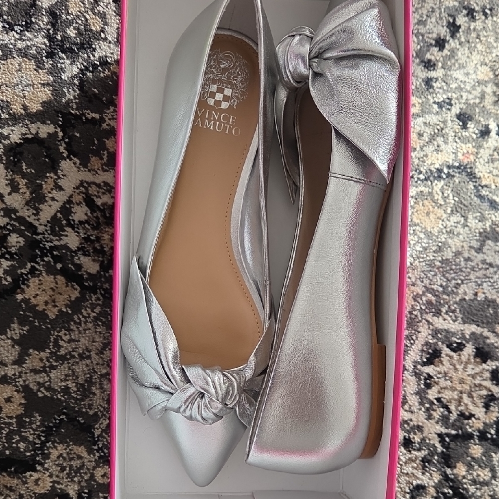 Vince Camuto Metallic Silver Flats with Bow